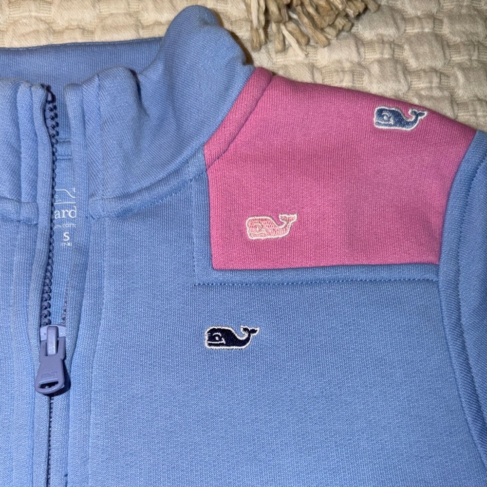 Vineyard Vines Blue and Pink Kids Quarter-Zip Sweatshirt - Picture 3 of 6